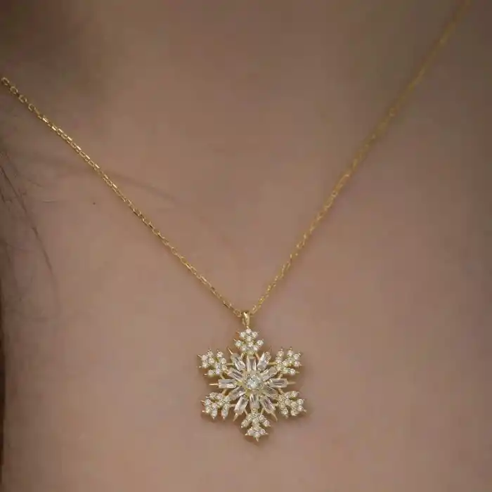 Gümüş Gold Kar Tanesi Kolye