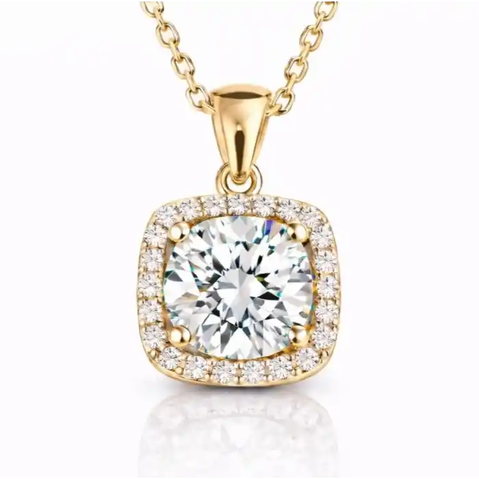 Gümüş Gold Kare Montür Tek Taş Kolye