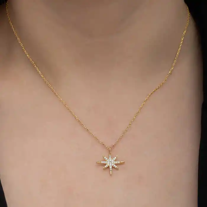Gümüş Gold Kutup Yıldızı Kadın Kolye