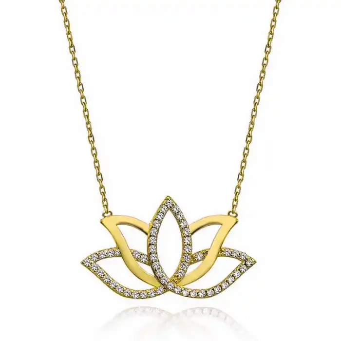 Gümüş Gold Lotus Çiçeği Kadın Kolye
