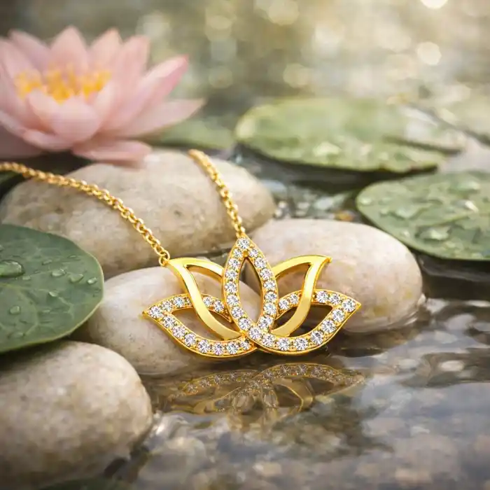 Gümüş Gold Lotus Çiçeği Kadın Kolye