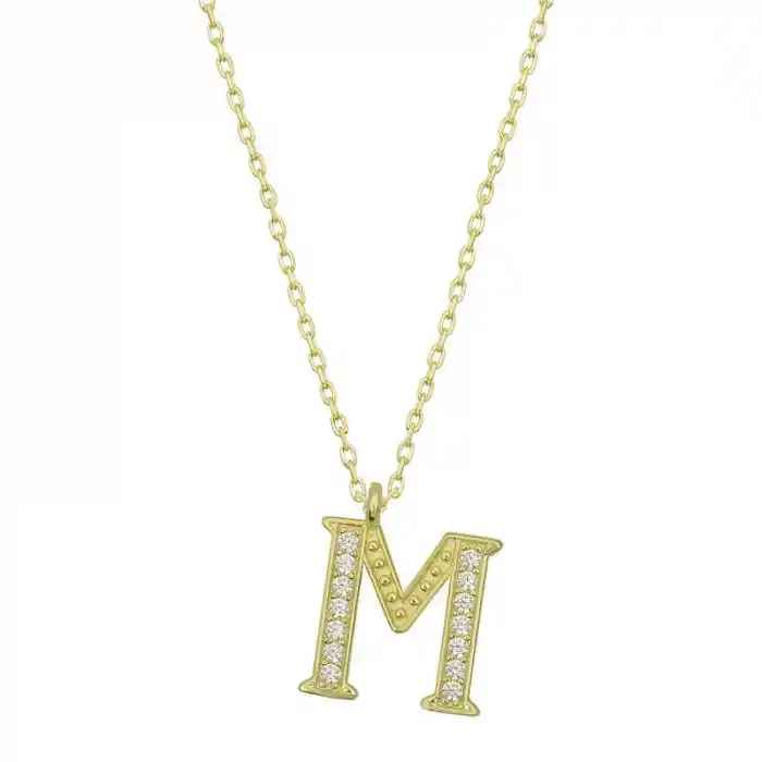 Gümüş Gold M Harfi Kadın Kolye