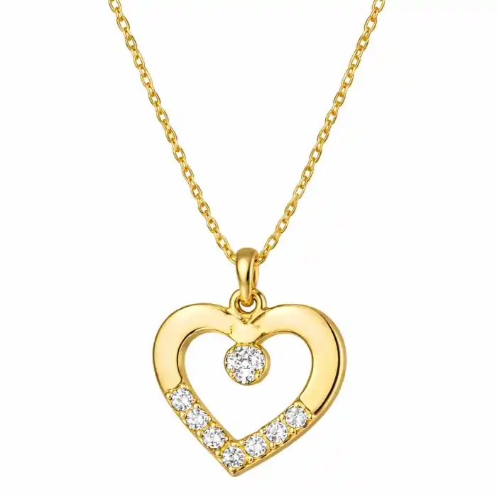 Gümüş Gold Minik Kalpli Tektaş Kadın Kolye