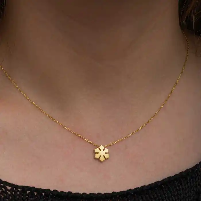 Gümüş Gold Minimal Kar Tanesi Kadın Kolye