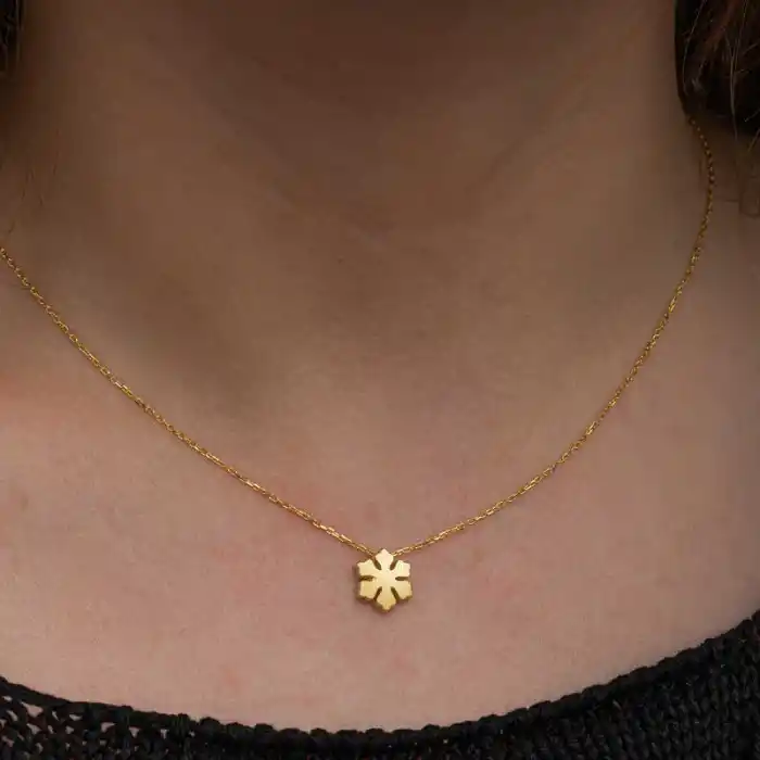 Gümüş Gold Minimal Kar Tanesi Kadın Kolye