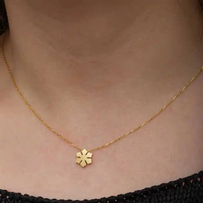 Gümüş Gold Minimal Kar Tanesi Kadın Kolye