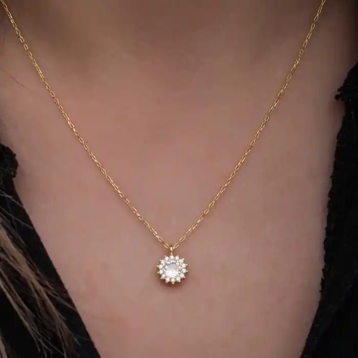 Gümüş Gold Minimal Yuvarlak Anturaj Kadın Kolye