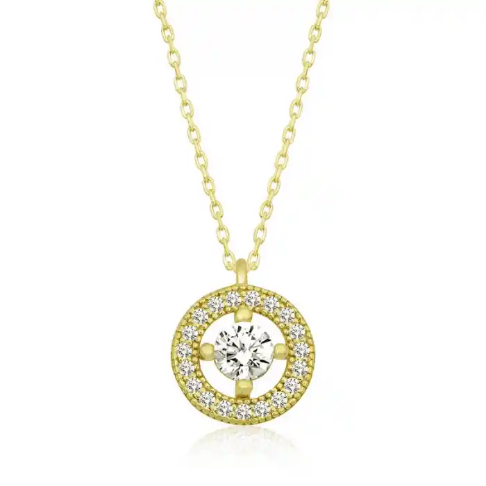 Gümüş Gold Minimal Yuvarlak Tektaş Kadın Kolye