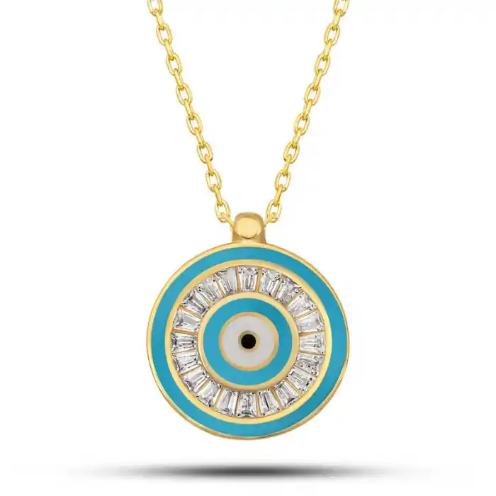Gümüş Gold Nazar Boncuğu Kadın Kolye