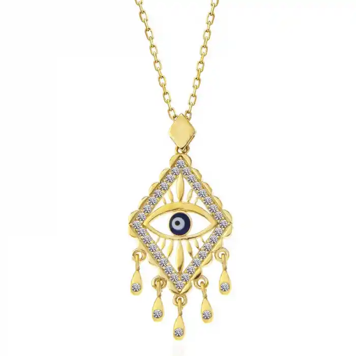 Gümüş Gold Nazarlı Göz Kadın Kolye