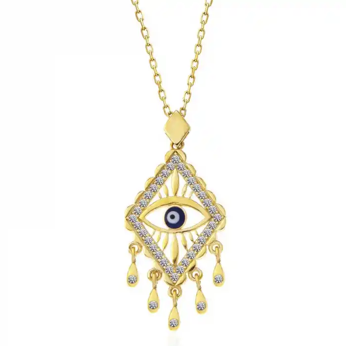 Gümüş Gold Nazarlı Göz Kadın Kolye