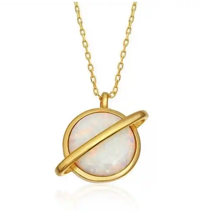 Gümüş Gold Opal Taşlı Gezegen Bayan Kolye