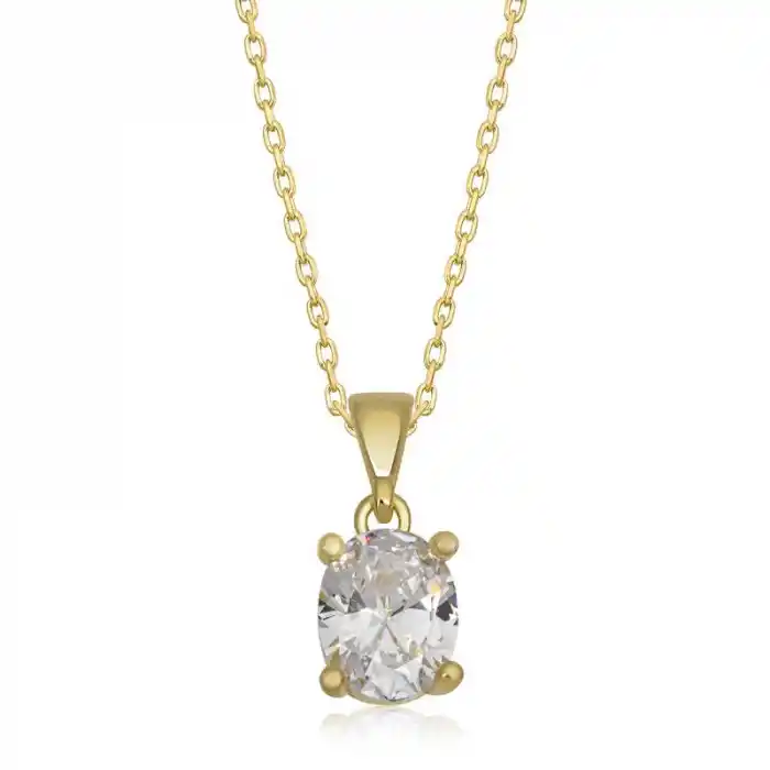 Gümüş Gold Oval Zirkon Taşlı Kadın Kolye