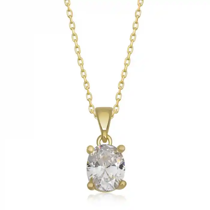 Gümüş Gold Oval Zirkon Taşlı Kadın Kolye