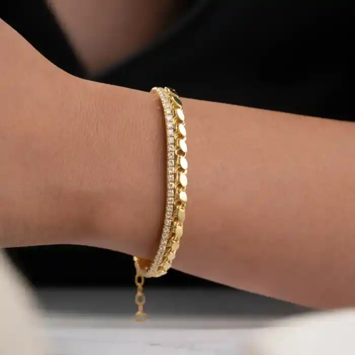 Gümüş Gold Pullu Su Yolu Kadın Bileklik