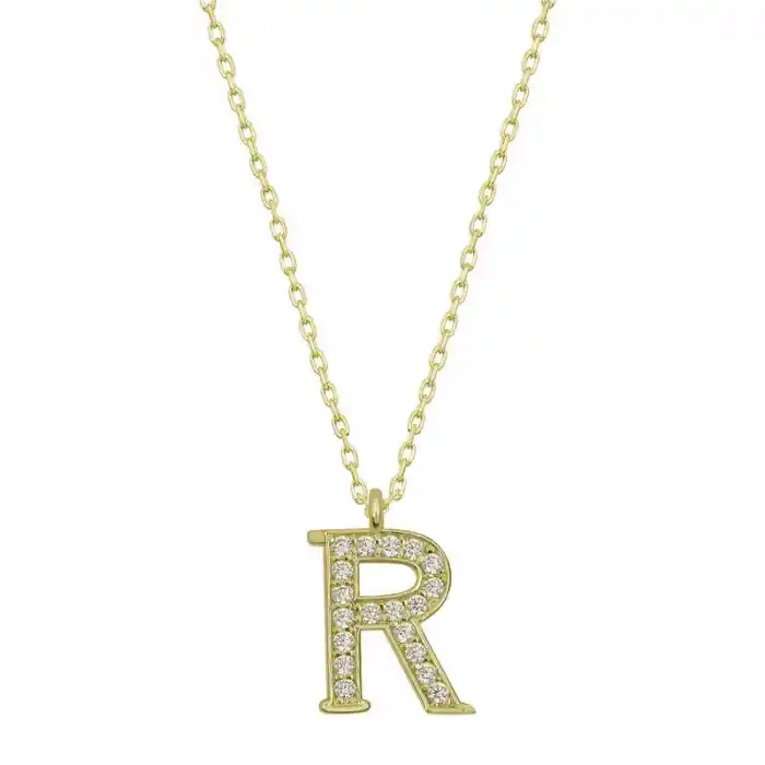 Gümüş Gold R Harfi Kadın Kolye