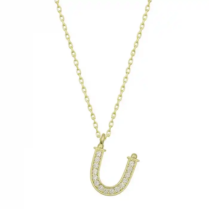Gümüş Gold Ü Harfi Kadın Kolye