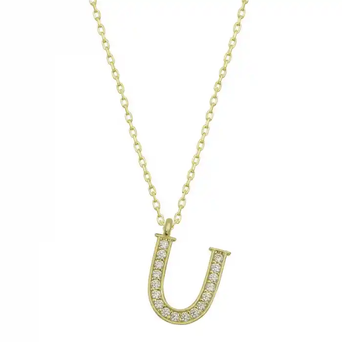 Gümüş Gold U Harfi Kadın Kolye