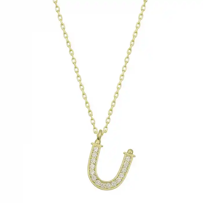 Gümüş Gold Ü Harfi Kadın Kolye