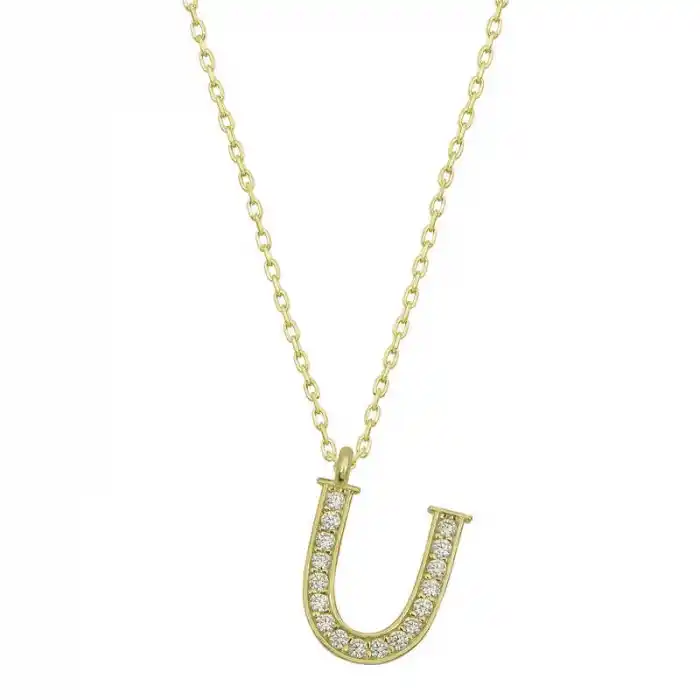 Gümüş Gold U Harfi Kadın Kolye