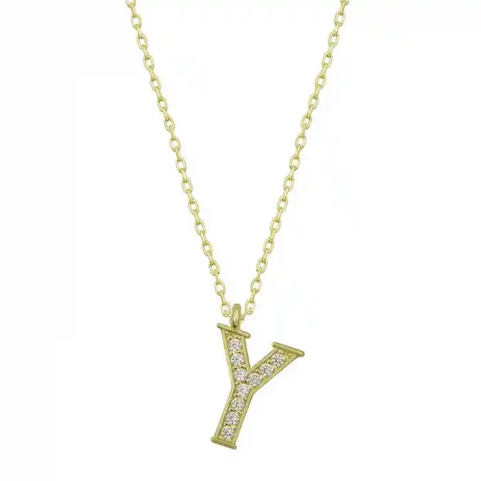 Gümüş Gold Y Harfi Kadın Kolye
