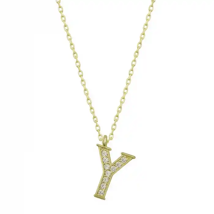 Gümüş Gold Y Harfi Kadın Kolye