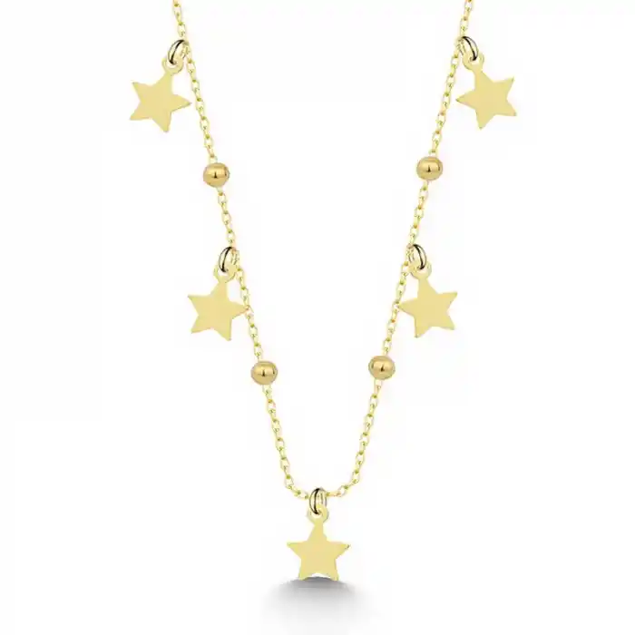 Gümüş Gold Yıldızlı Dorika Kadın Kolye