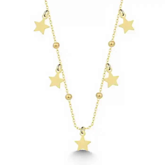 Gümüş Gold Yıldızlı Dorika Kadın Kolye