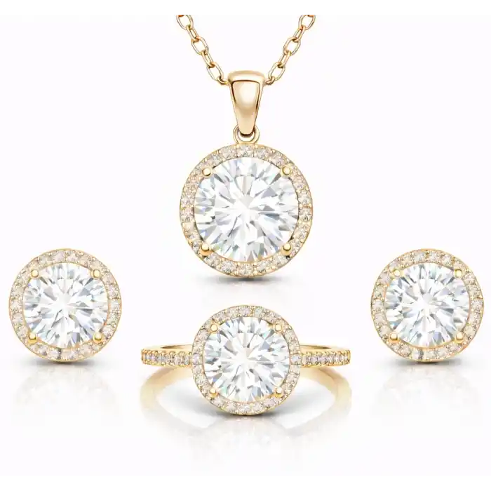 Gümüş Gold Yuvarlak Montür Tek Taş Kadın Set