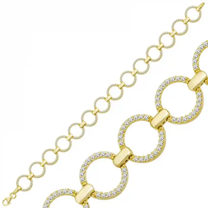 Gümüş Gold Yuvarlak Taşlı Kadın Bileklik