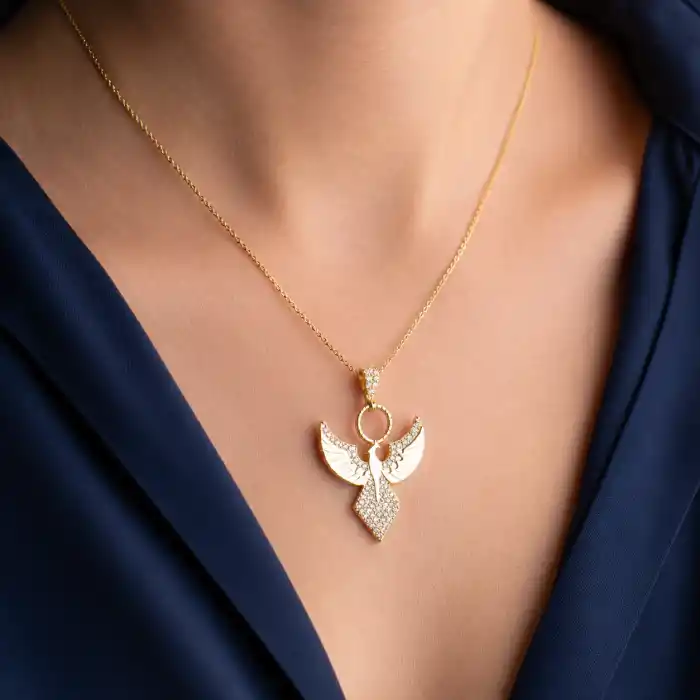 Gümüş Gold Zirkon Taşlı Anka Kuşu Kadın Kolye