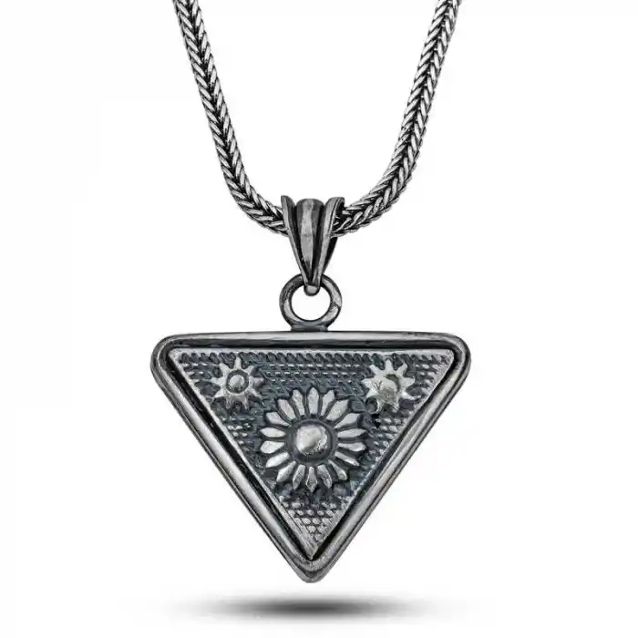 Gümüş Güneş Motifli Cevşen Kolye