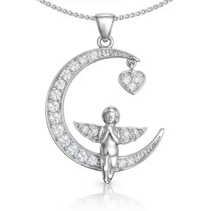 Gümüş Hilal Melek Kadın Kolye