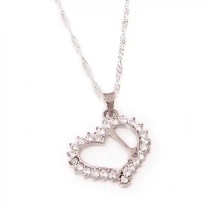 Gümüş I Harf Kalpli Bayan Kolye