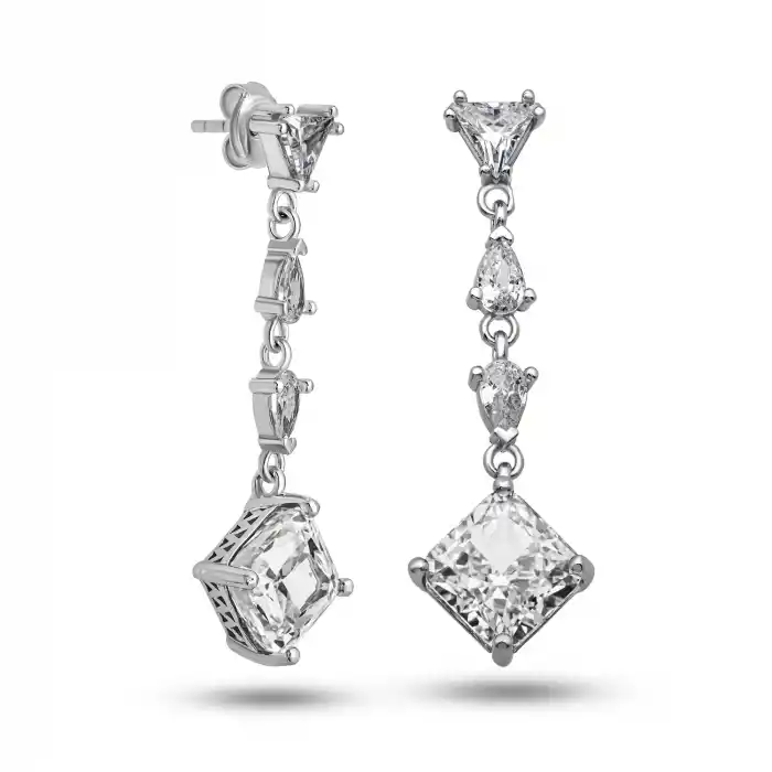 Gümüş Ice Cut Zirkon Taşlı Işıltılı Kadın Küpe