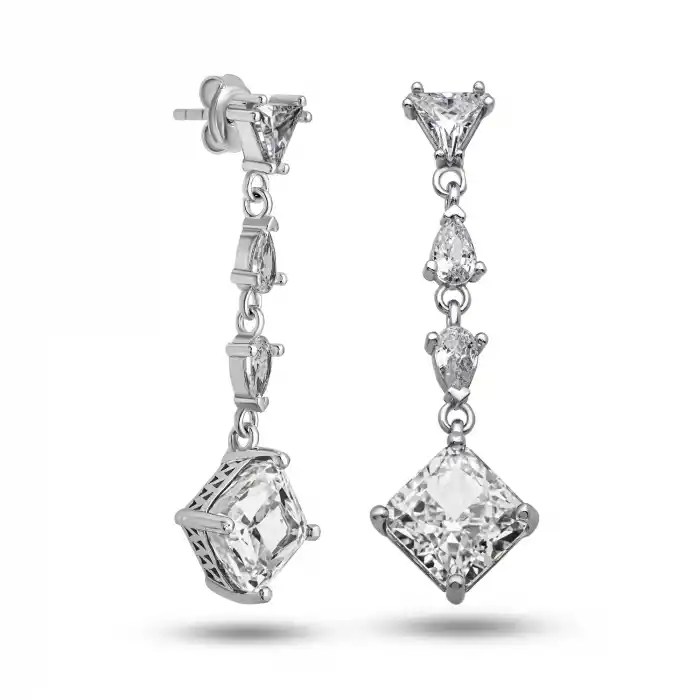 Gümüş Ice Cut Zirkon Taşlı Işıltılı Kadın Küpe