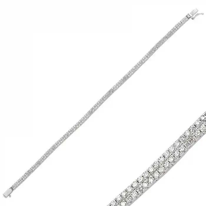 Gümüş İki Sıra Su Yolu Bayan Bileklik