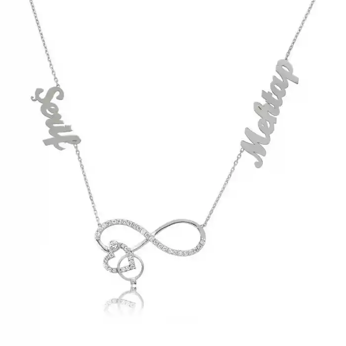 Gümüş İsimli Kalpli Sonsuzluk Bayan Kolye