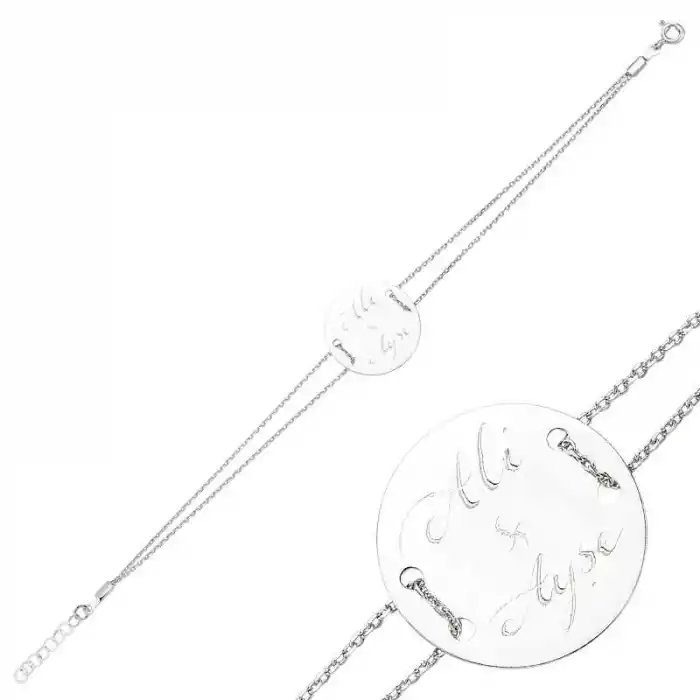 Gümüş İsimli Yuvarlak Plaka Bayan Bileklik