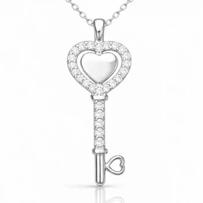 Gümüş Kalpli Anahtar Kadın Kolye