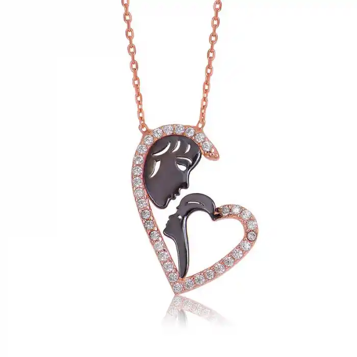 Gümüş Kalpli Anne Çocuk Kolyesi