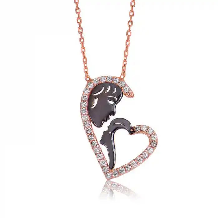 Gümüş Kalpli Anne Çocuk Kolyesi