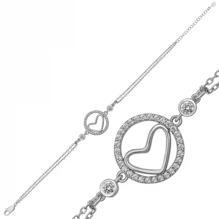 Gümüş Kalpli Halka Kadın Bileklik