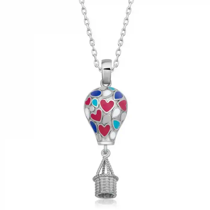 Gümüş Kalpli Kapadokya Balon Kadın Kolye