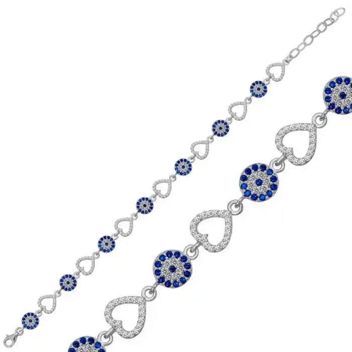 Gümüş Kalpli Nazar Bayan Bileklik