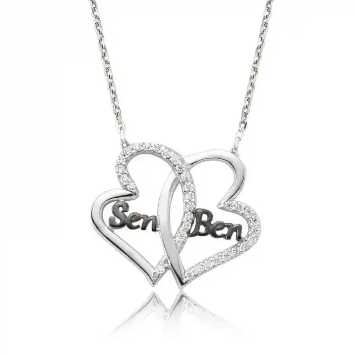 Gümüş Kalpli Sen Ben Bayan Kolye