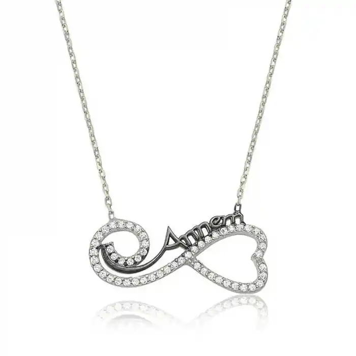 Gümüş Kalpli Sonsuzluk Annem Kolye