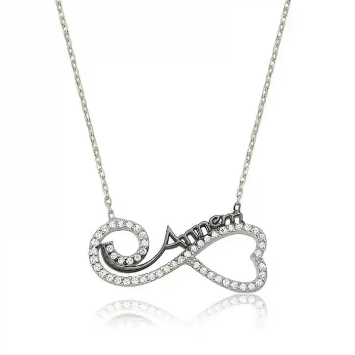 Gümüş Kalpli Sonsuzluk Annem Kolye