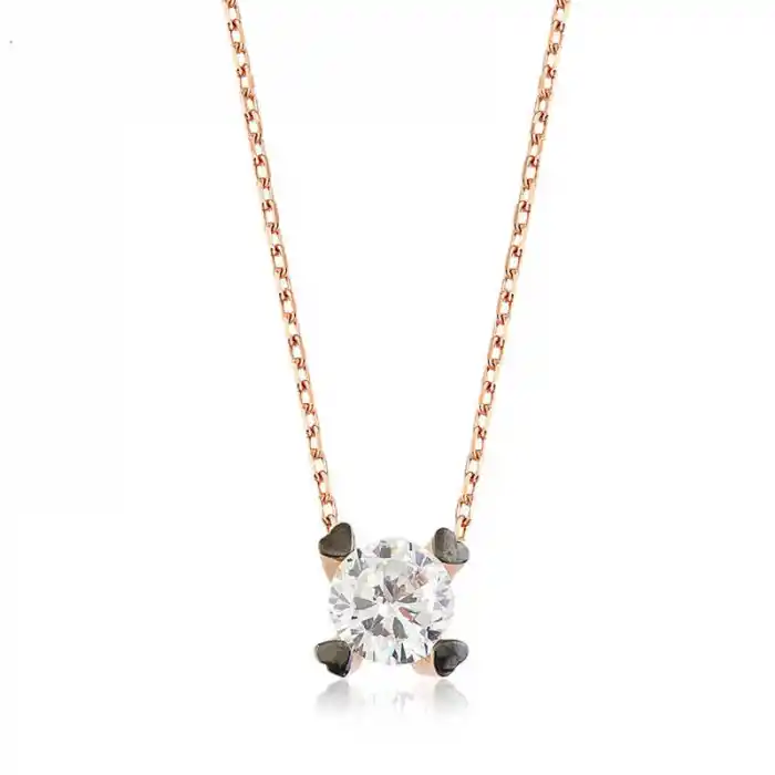 Gümüş Kalpli Tek Taş Bayan Kolye