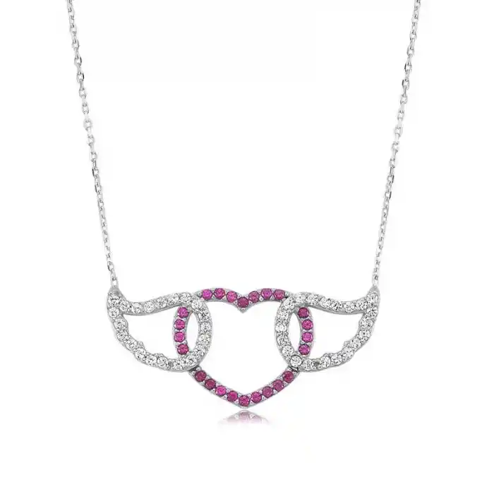 Gümüş Kanatlı Kalp Bayan Kolye